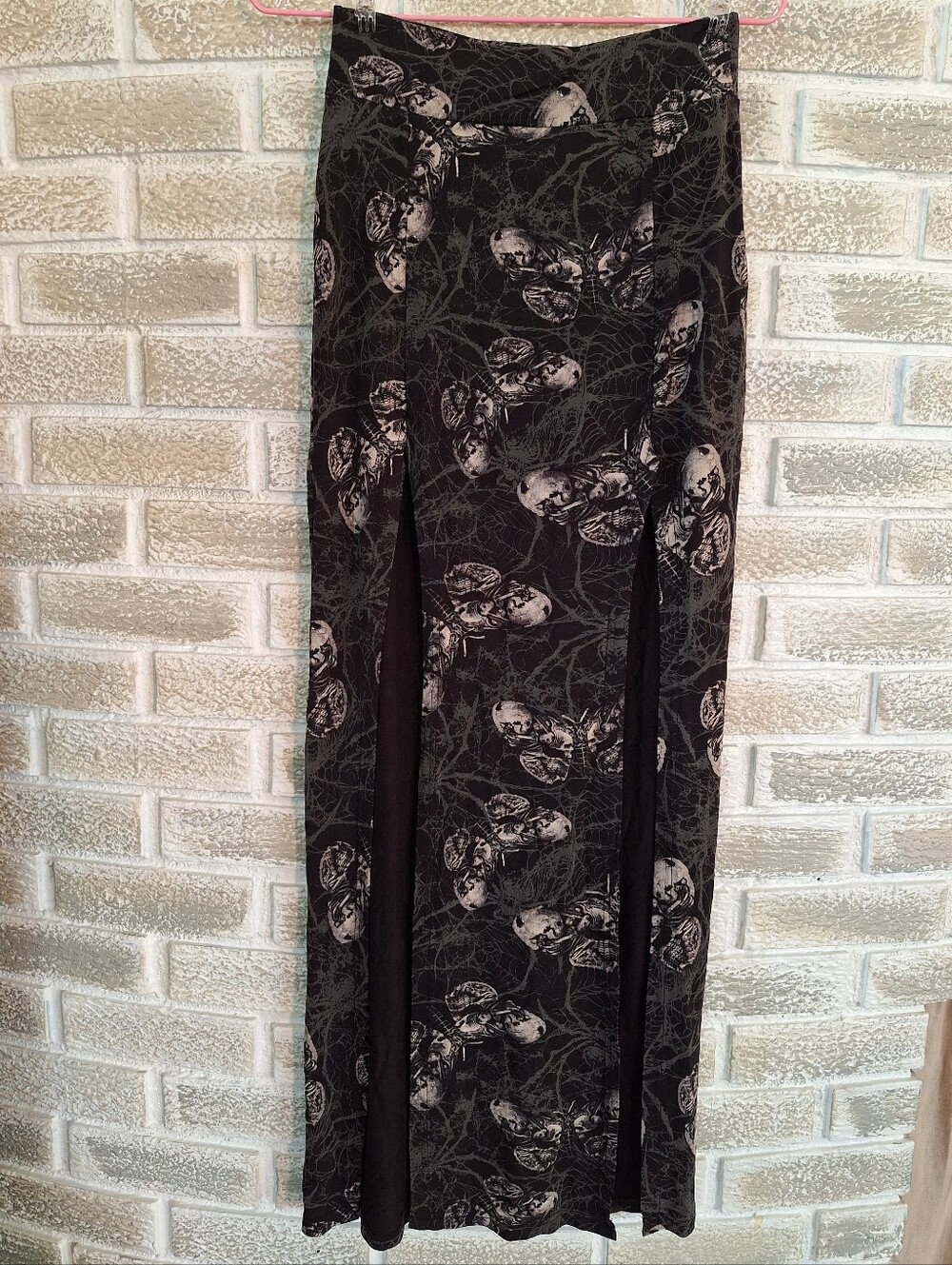 KILLSTAR Spiderweb Moth Skull Double Slit Maxi Skirt - Goth Witchy Alt XS Skirt